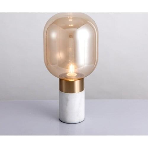 Modern Smoke Amber Glass And Marble E27 LED Good Quality Table Light Home Decor Living Room Hotel Project Table Light