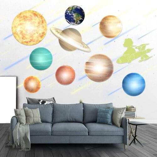 Glow in The Dark Stars and Planets Bright Solar System Wall Stickers -9 Glowing Ceiling Decals for Kids Bedroom Shining Space