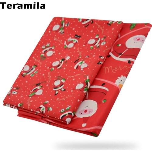 Teramila Red Christmas Twill 100% Cotton Printed Cloth Per Meter Fabrics for Sewing Clothes Needlework Handmade Patchwork Fabric