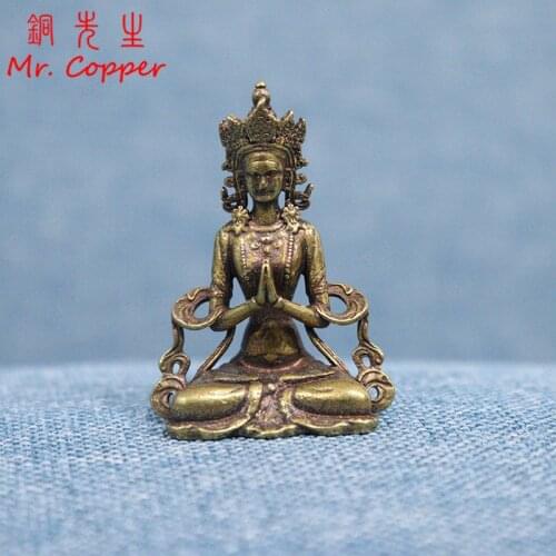 Solid Copper Mini Guanyin Buddha Statue Living Room Decorations Feng Shui Miniatures Figurines Home Decor Car Ornaments Crafts