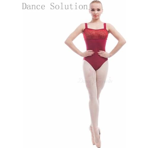 High Quality Ballet Dancing Leotard Cotton Lace Practice Dancewear Wine Red Sleeveless Clothing Adult & Woman 01D0012