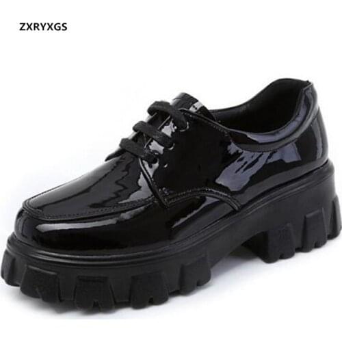 2021 New Spring Top Cowhide Patent Leather Black Shoes Thick Bottom Non-slip Woman Shoes Large Size Women High Heel Shoes 5cm