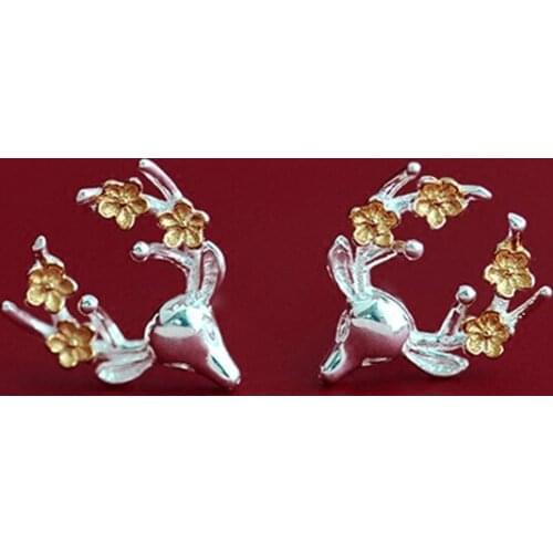 925 Sterling Silver Antler Plum Stud Earrings For Women Casual Style Girl Earings Personality Jewelry