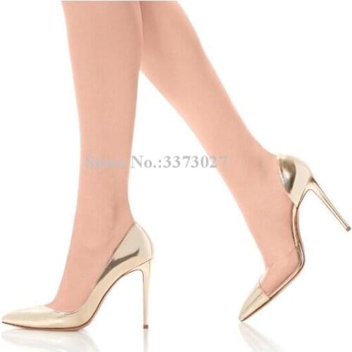 New Gold Patent Leather PVC Stiletto Heel Pumps Lady Fashion Design Side Empty High Heels Shoes Women Large Size Single Shoes