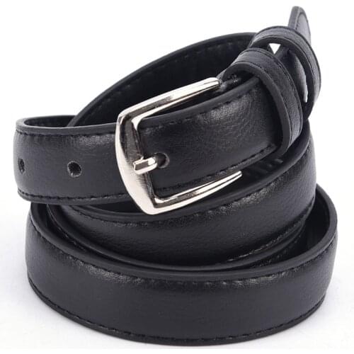 1 PC 110 CM Fashion Womens Casual Leather Slim Waist Belt Leather Waistband with Pin Buckle Black