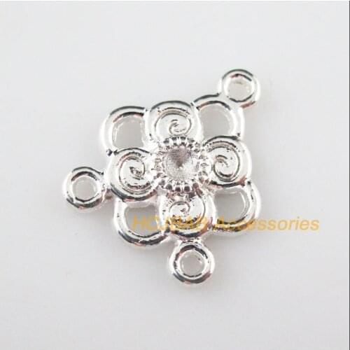 15 New Flower Connectors Silver Plated Charms Pendants 17x20mm