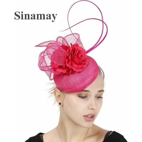 4-Layer Sinamay Wedding Headpiece Bride Cocktail Fascinator Women Headwear Cocktail Race Hair Accessories Headbands With Flowers
