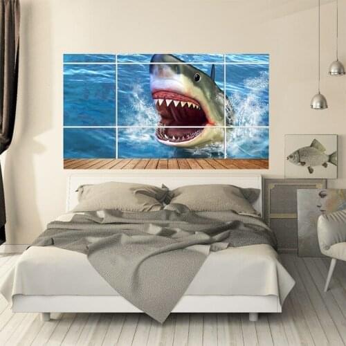 Shark 3D Headboard Wall Decal Art Vinyl Bedside Sticker Removable Mural Bedroom