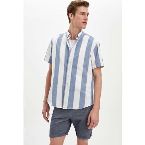 DeFacto Modern Fit White Striped Summer Summer Quality New Season 2021 Fashion Holiday Cute Men Shirt N5599AZ20SM