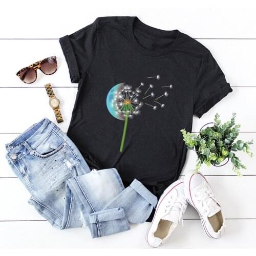 Wildflower Dandelion Print Women Tshirt 100%Cotton Casual Funny T Shirt Gift for Lady Yong Girl Top Tee Women Clothes