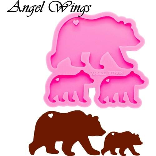 DIY Shiny Silicone key ring mold Silicone Mother bear baby bear Mold for Key Chain DY0056