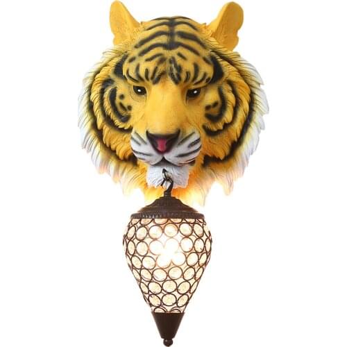 EUROPEAN RETRO TIGER HEAD WALL LAMPS INDOOR LIVING ROOM BEDROOM AISLE BAR WALL LIGHTS ANIMAL ORNAMENT DECO FIXTURES R3751