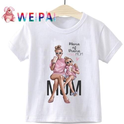 Super Mom Baby Girls Tshirt Kawaii Mother And Baby Love Life Print Girl Tops White Round Neck Short Sleeve Girl T Shirt Children
