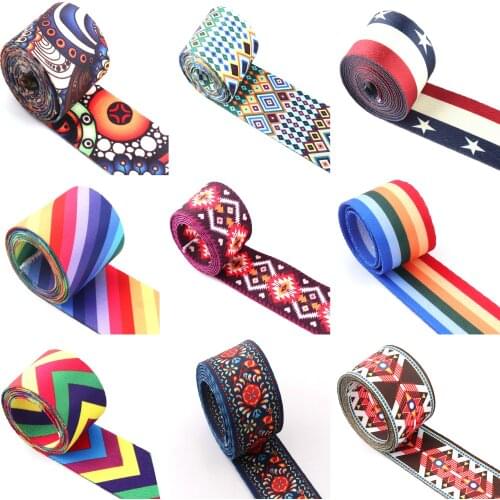 Smooth Webbing Ribbon 38mm(1.5") Polyester webbing Sewing Belt Rainbow Striped Webbing Purse Leash Colorful Dog Collar Strap