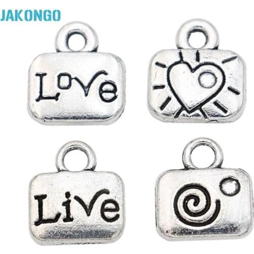 JAKONGO Tibetan Silver Plated Live Love Charms Pendants for Bracelet Necklace Jewelry Making DIY Handmade Craft 12x10mm