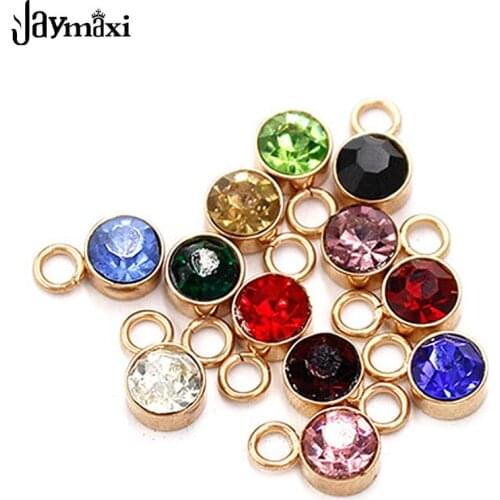 Jaymaxi Crystal Pendant Charm Stainless Steel Gold Color 12 Birthstone Rhinestones Round 6mm DIY Jewelry Findings 12piece/lot