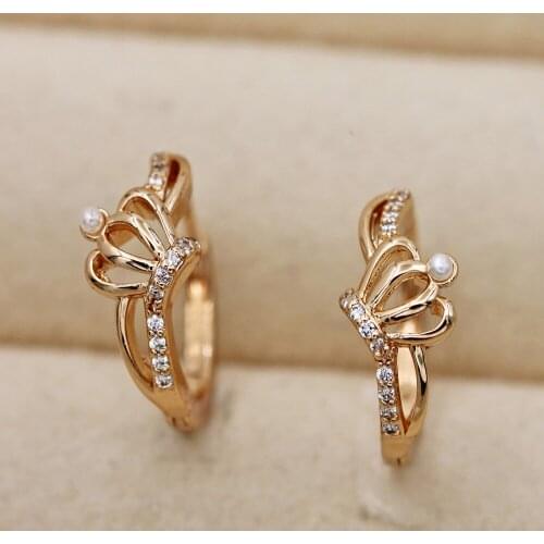 Classic Luxury Hoop Earrings for Women Gold Plated Crown Earring With White Zircon Jewelry Accessories Women Anniversary