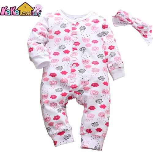 2Pcs Newborn Baby Girls Romper Set Cotton Infant Outfits Long Sleeve Jumpsuit Headband Toddler New Born Clothing Red Print