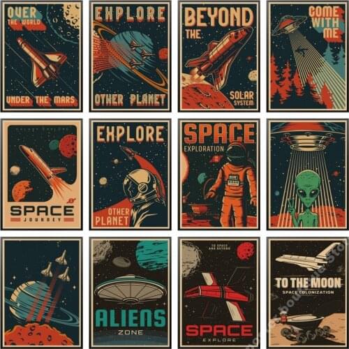 Space Exploration Kraftpaper Poster Home Decal Art Painting Funny Wall Sticker for Coffee House Bar