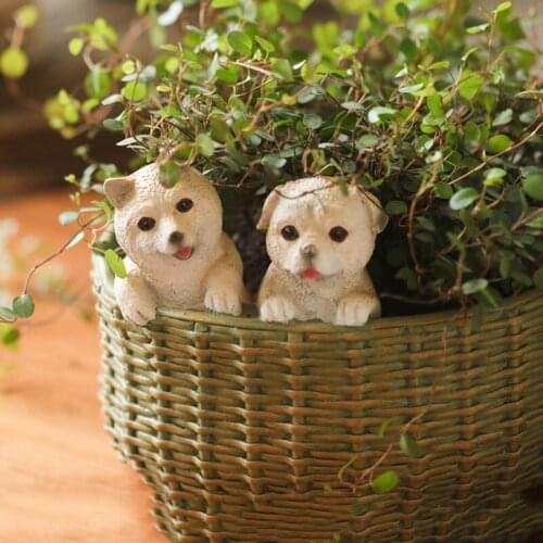 Creative Two Cute Puppies Lying On The Basket Statue Desktop Porch Storage Decor Resin Crafts Balcony Green Plants Flower Pot