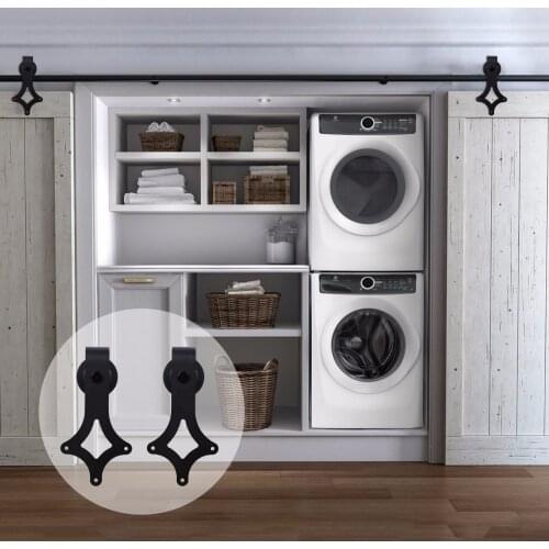 LWZH Wooden Sliding Barn Door Hardware Kit Country Style Black Steel Roller Track Rhombus Shaped Closet Hardware for Single Door