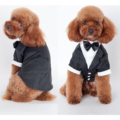 Cute Bow Tie Suit Small Pet Cat Dog Jacket Clothing Prince Tuxedo Puppy Costume Jumpsuit Coat Dog Prince Wedding Suit S-2XL