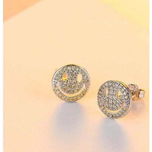 Fashion Earrings Wholesale New Small Fresh Earrings 925 Sterling Silver Ear Pins Micro Inlaid Zircon Hollow Smile Earrings