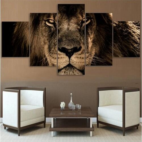 Modular Pictures 5 panels King Lion Animal Canvas painting Wall Art Picture Home Decoration For Living Room Print Paintings