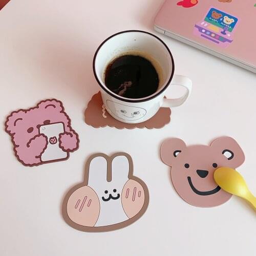 Cartoon Cat Bottle Mats Silicone Waterproof Table Placemat Heat Insulation Non-Slip Bowl Pads Coffee Coasters Kitchen Tableware