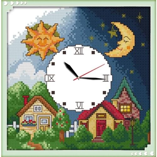 Joy sunday Day and night Counted Cross kits cross stitch flower designs for wall clock style
