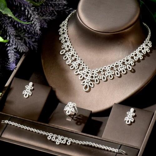 HIBRIDE Nigerian Jewelry sets For Women Cubic Zirconia African Flower Beads Jewelry Sets Indian Bridal Jewelry Sets N-1817