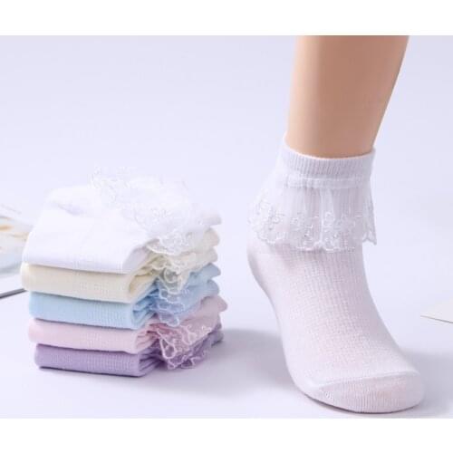 Baby Girls Socks Lace Ruffle Frilly Flower Soft Kids 100% Cotton Short Girl Sock Breathable Princess White Dance Socks