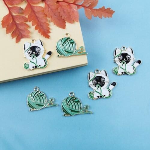 10pcs Enamel Flowers Cute Cat Wool Charm Jewelry Accessories Earring Pendant Bracelet Necklace Charms Zinc Alloy Diy Findings