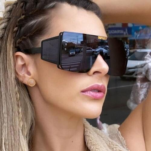 New Oversized Square Goggle Sunglasses Women Brand Designer Punk One Piece Flat Top Sun Glasses Vintage Outddor Eyeglasses UV400