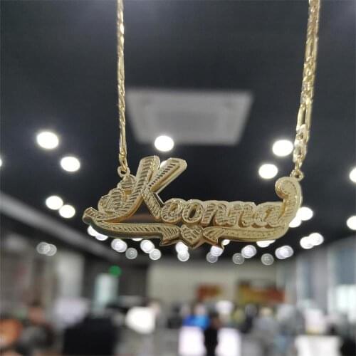 DUOYING Hip Hop Name Necklace Pendent Double Plated Custom Necklace Carving Batch Of Flowers Necklace For Women Gifts Handmade