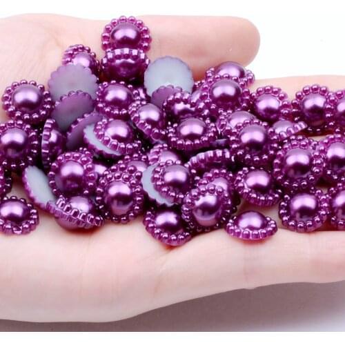Half Round Flower 12mm Many Colors 1000pcs/bag ABS Resin Imitation Pearls Flatback Beads for Scrapbook Decoration