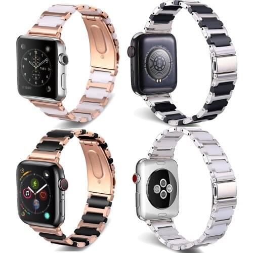 Ceramic Stainless Steel Watch Band for iWatch Series 1 2 3 4 5 6 SE 38/40 42/44mm Replacement Bracelet for Apple Watch Strap