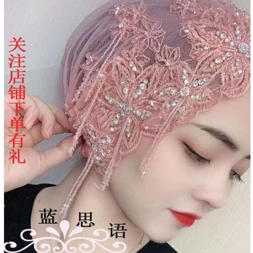 Luxury Boutiques Moslem Lady Wedding Lace Turban Caps Hijabs