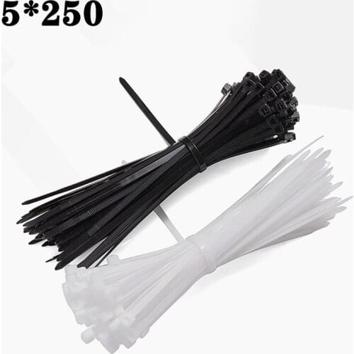 Self-locking plastic nylon cable tie 100 pieces black and white 5x250 cable tie fastening ring cable tie nylon cable tie set