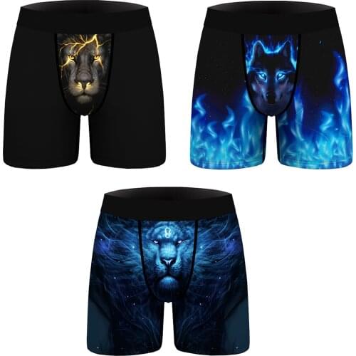Shorts Boxers Underwear Stylish Wolf/Lion Print Panties Underpants Mid Waist Waistband Breathable Shorts Birthday Gift for Men