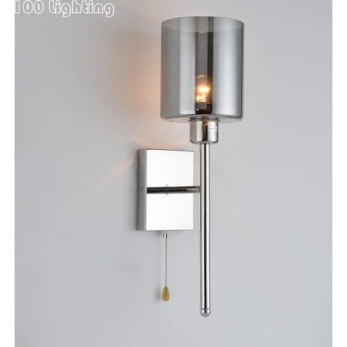 Modern Chrome Metal Gray Glass Wall Lights With Switch Living Room Aisle Wall Sconce Bedside Lighting Fixtures E27 110-240V