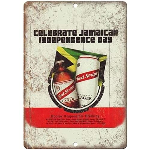Tollyee Red Stripe Jamaican Lager Vintage Beer Ad Reproduction Metal Sign 8 X 12 inches