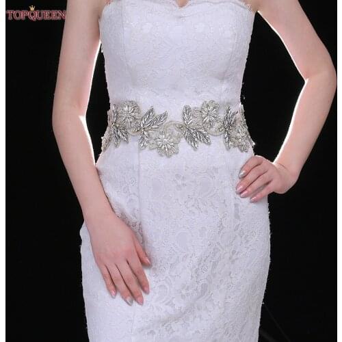 TOPQUEEN S427 Wedding Dress Belt Beaded Belt Luxury Women Pearl Belt Sash for Dress Decorative Belt Rhinestine Leaf Bridal Belt