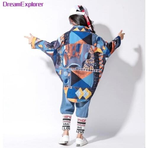 Girls Street Dance Graffiti Shirt Hip Hop Kids Spring Summer Long Sleeve Cool Blouses Teens Jazz Casual Tops Costume Clothes
