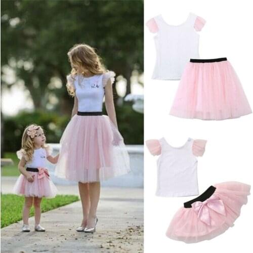 Fashion New Ladies Mini Dresses Cute Family Matching Women Baby Girls Kids Outfits Tops T-shirt Skirt Tutu Dress