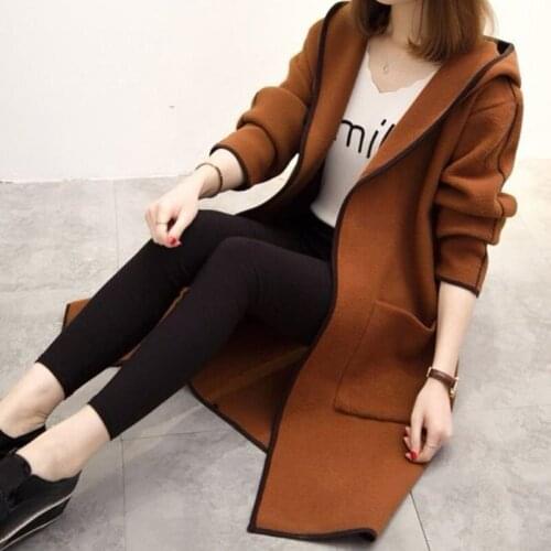 Spring and autumn winter new hooded woolen top coat womens middle school long Korean student loose and versatile woolen coat