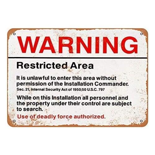 Tin Signs Vintage Funny Man Cave Signs Warning Restricted Area 12x8 Inch Cafe Home Iron Mesh Fence Farm Wall Decor Art