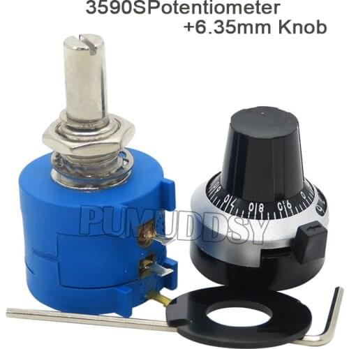 1Set 3590S Precision Multiturn (1PCS Potentiometer 10 Ring Adjustable Resistor+1PCS Turns Counting Dial Rotary 6.35mm Knob) New