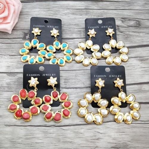 1 pair Gorgeous Flower Vintage Pendants,Water drop Semi Precious Stone charm women jewelry Bohemian Style Earrings ER660