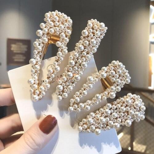 1pc Handmade Pearls Hair Clips Pin for Women Fashion Geometric Flower Barrettes Headwear Girls Sweet Hairpins Hair Accessor